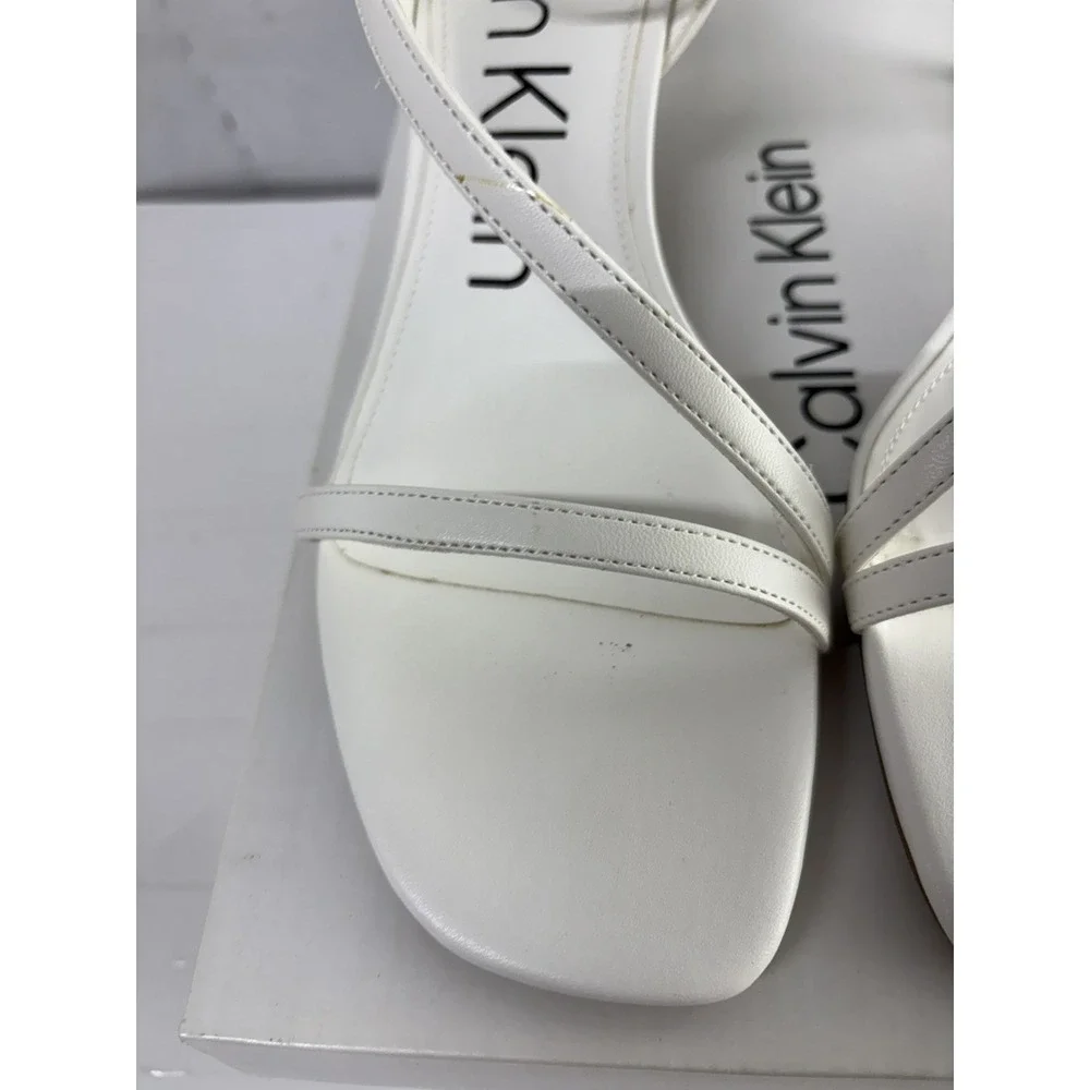 Calvin Klein Women's Iryna White Ankle Strappy White Faux Leather Heels Size 10M - Picture 8 of 9